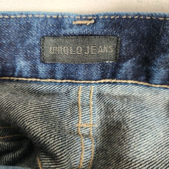 Uniqlo Wide Straight Middle Rise Blue Jeans Womens 24 Fabric by Kaihara Denim - Picture 13 of 16